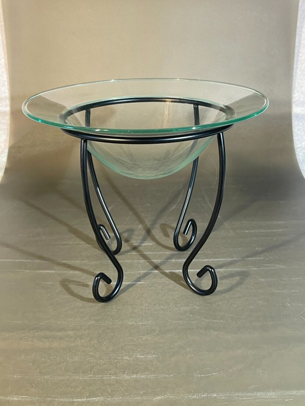 Clear Glass Bowl with Metal Stand - 6.75 tall 7.75 wide (1548)